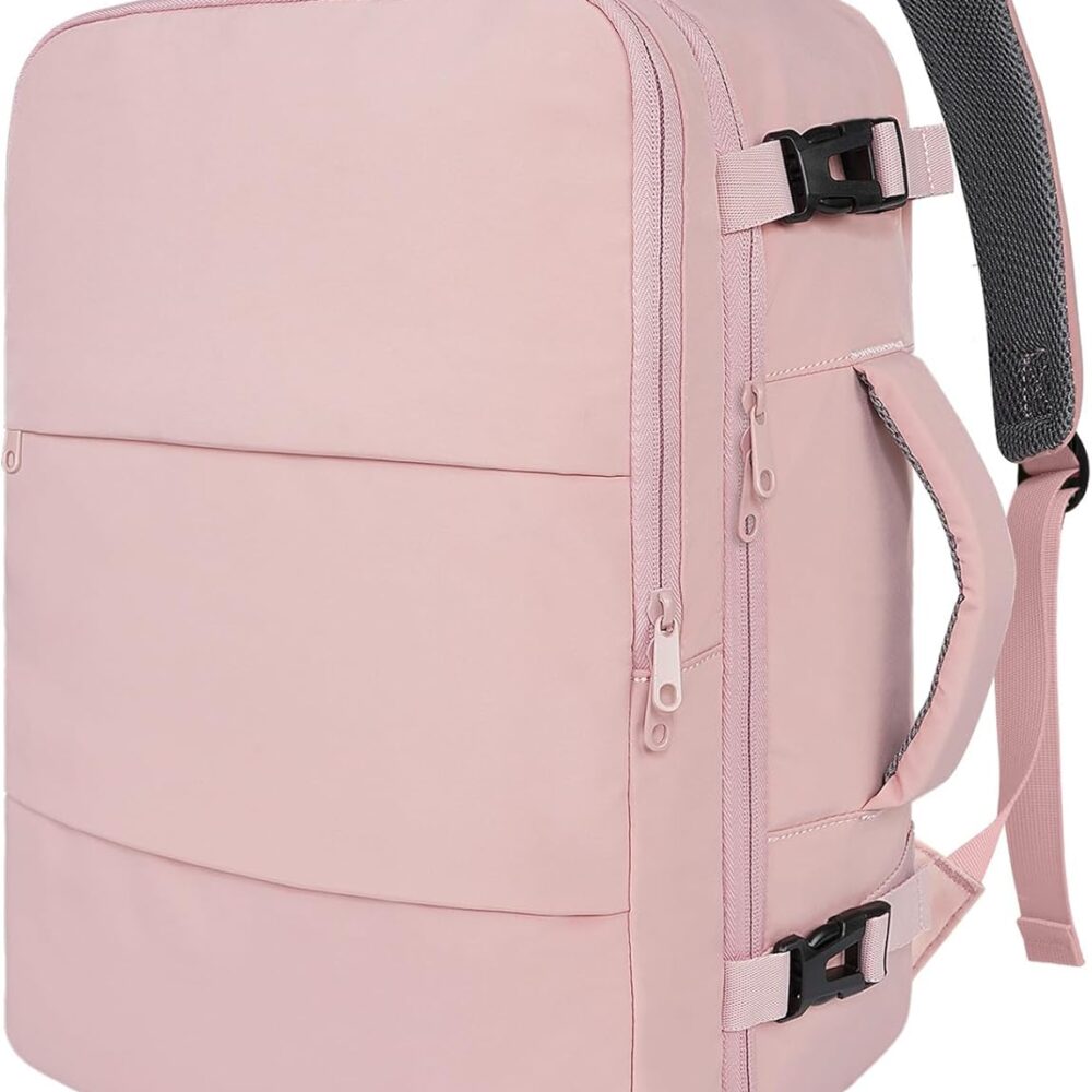 Taygeer Travel Backpack for Women, TSA Carry On Backpack Flight Approved | 15.6inch Laptop Mochila with Water Bottle Pocket & Shoe Pouch, Nurse Bag Casual Daypack for Weekender Business Hiking, Pink