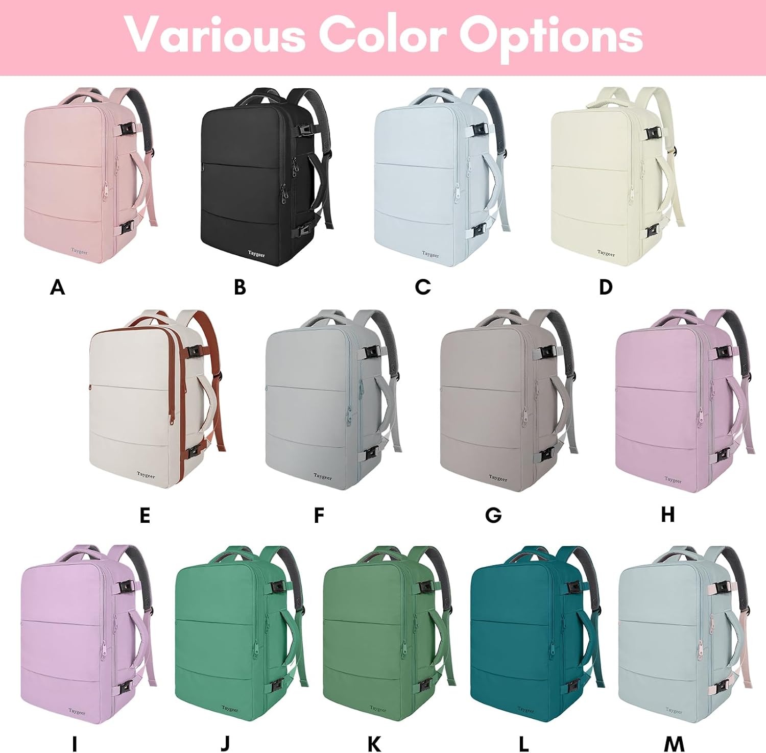 Taygeer Travel Backpack for Women, TSA Carry On Backpack Flight Approved | 15.6inch Laptop Mochila with Water Bottle Pocket & Shoe Pouch, Nurse Bag Casual Daypack for Weekender Business Hiking, Pink - Image 2