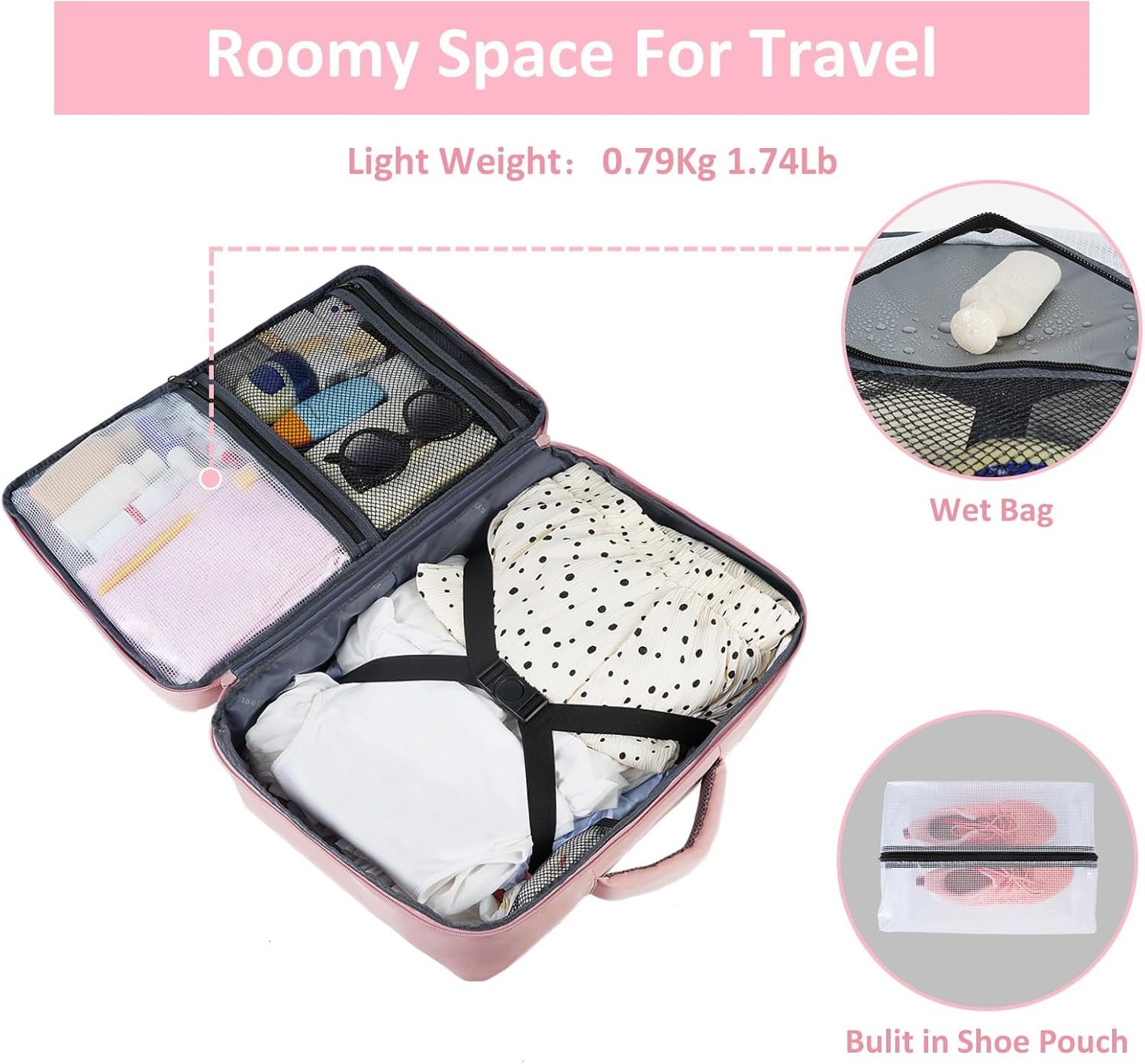Taygeer Travel Backpack for Women, TSA Carry On Backpack Flight Approved | 15.6inch Laptop Mochila with Water Bottle Pocket & Shoe Pouch, Nurse Bag Casual Daypack for Weekender Business Hiking, Pink - Image 4