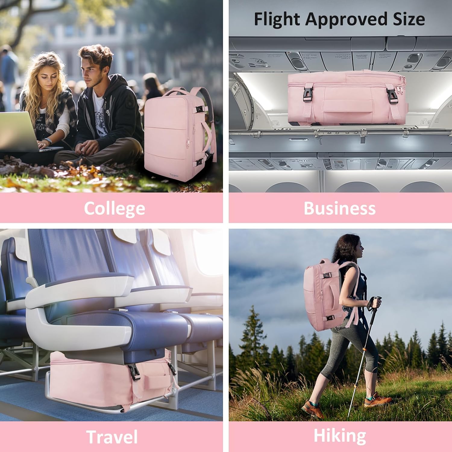 Taygeer Travel Backpack for Women, TSA Carry On Backpack Flight Approved | 15.6inch Laptop Mochila with Water Bottle Pocket & Shoe Pouch, Nurse Bag Casual Daypack for Weekender Business Hiking, Pink - Image 9